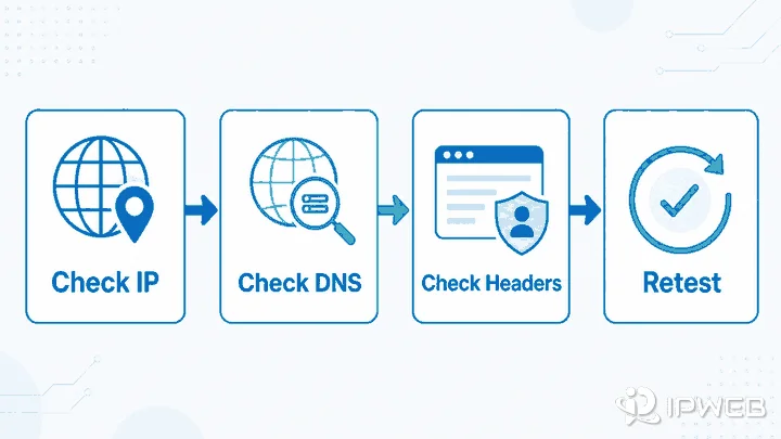 Step-by-step troubleshooting flow for an anonymous proxy detected warning