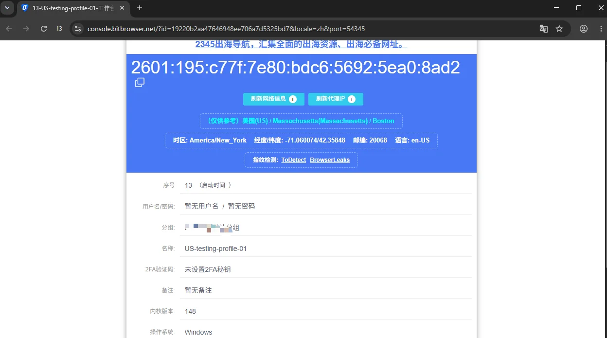 Verify proxy IP address after launching BitBrowser profile