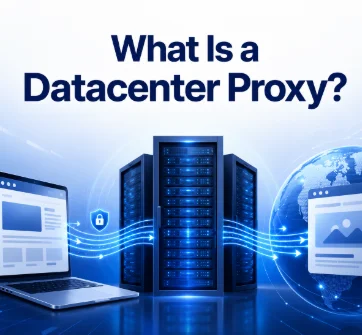 Datacenter proxy routing traffic from a user device through server infrastructure to a target website
