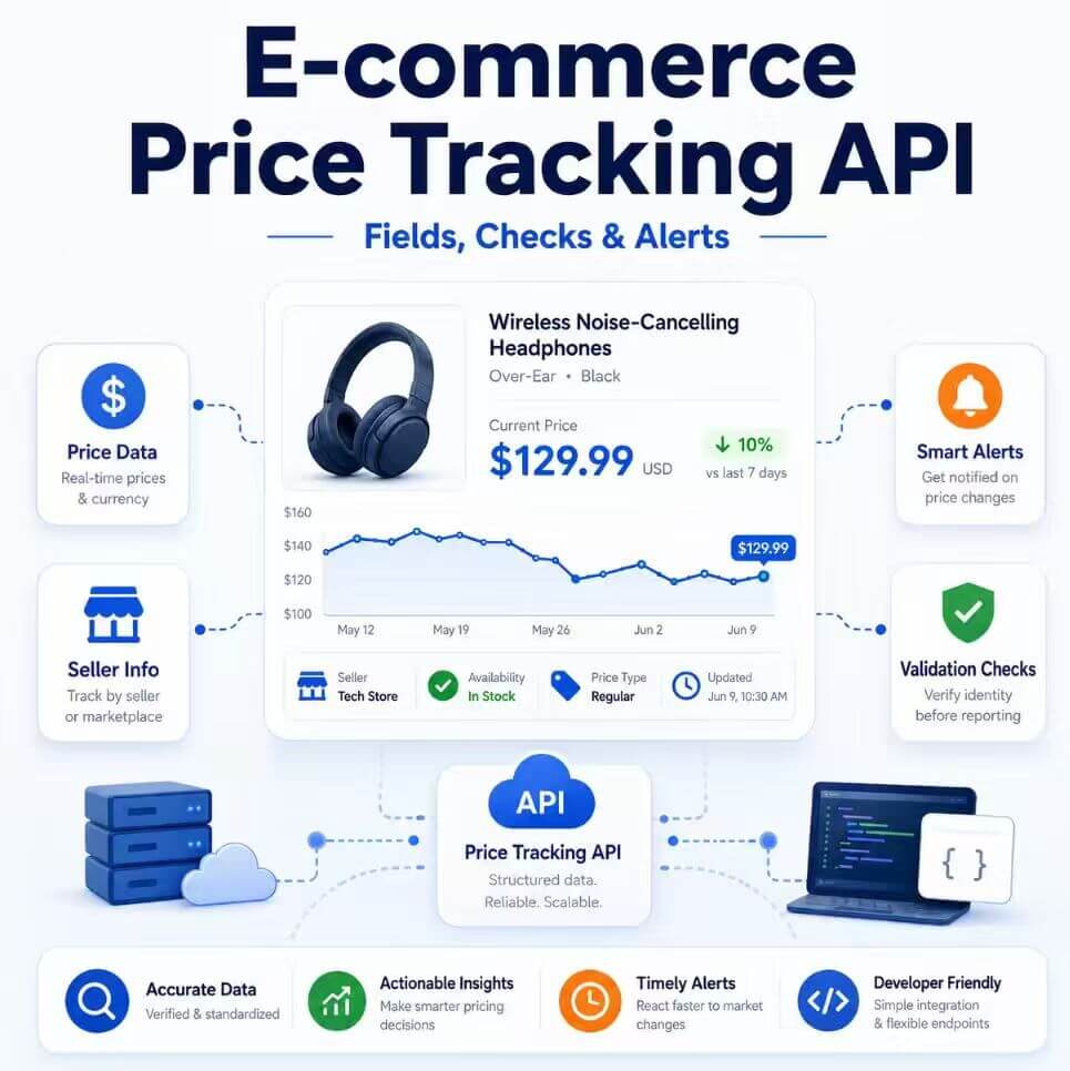 E-commerce price tracking API for product prices, seller data, validation checks, and alerts