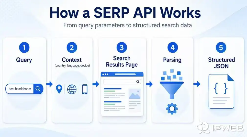 How a SERP API turns a query and search context into structured JSON data