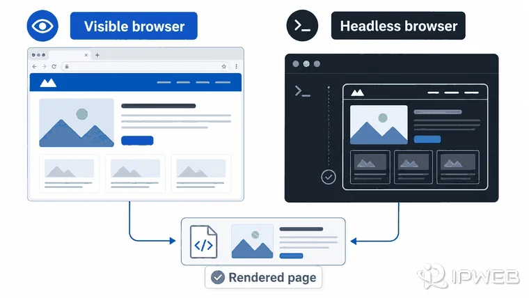 Visible browser and headless browser rendering the same page