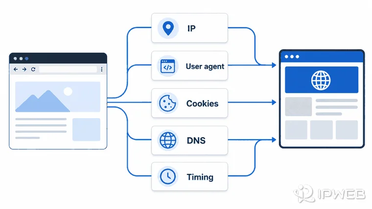 Website-visible network browser session and request signals