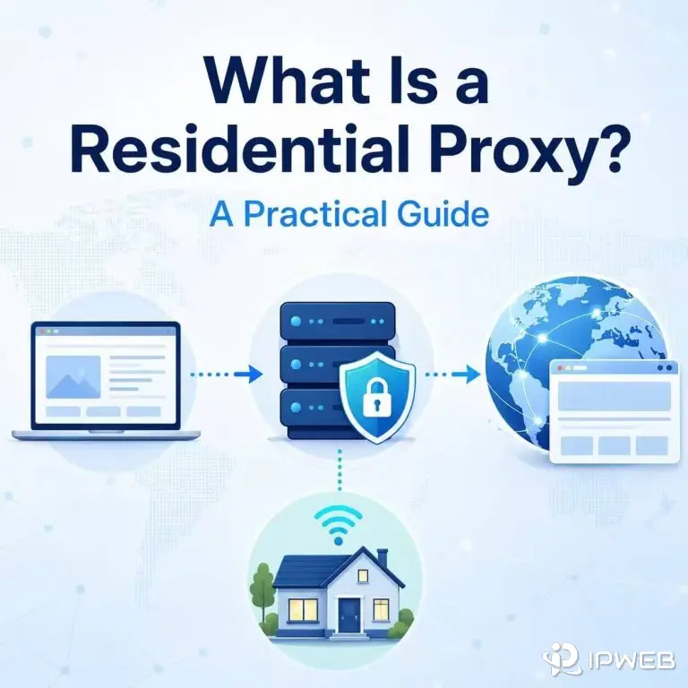 What is a residential proxy diagram showing device traffic routed through a residential proxy server and residential IP