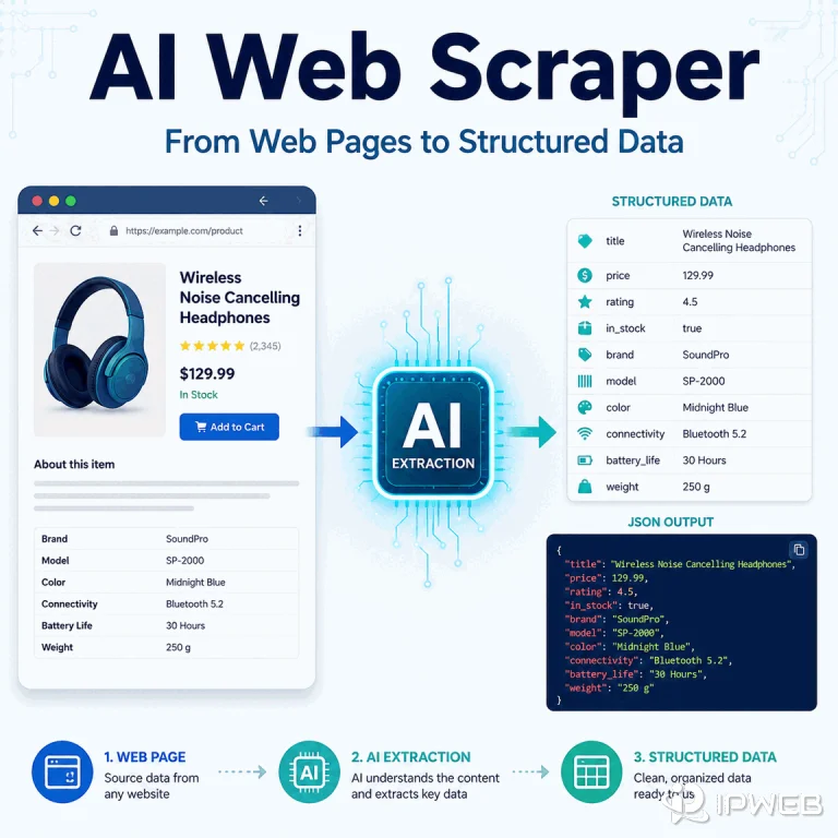 AI web scraper converting a web page into structured data
