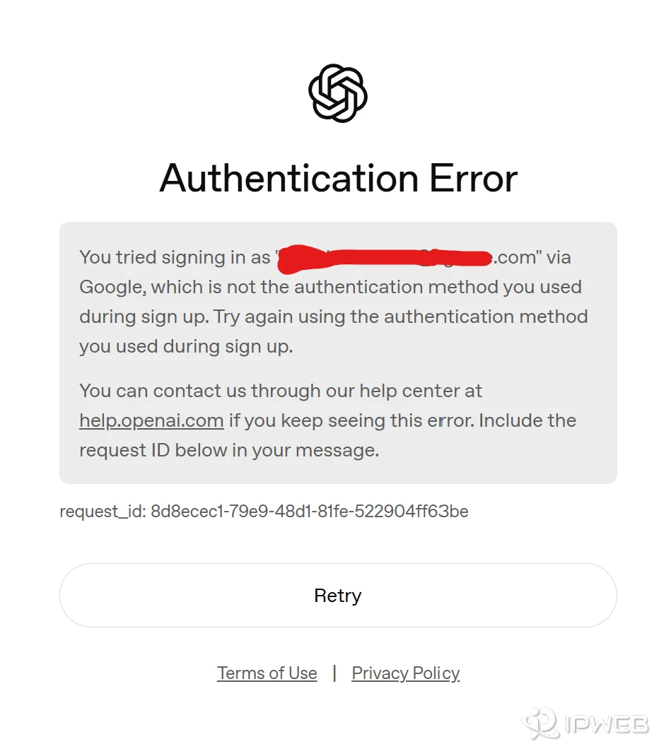 ChatGPT authentication method mismatch error during sign in