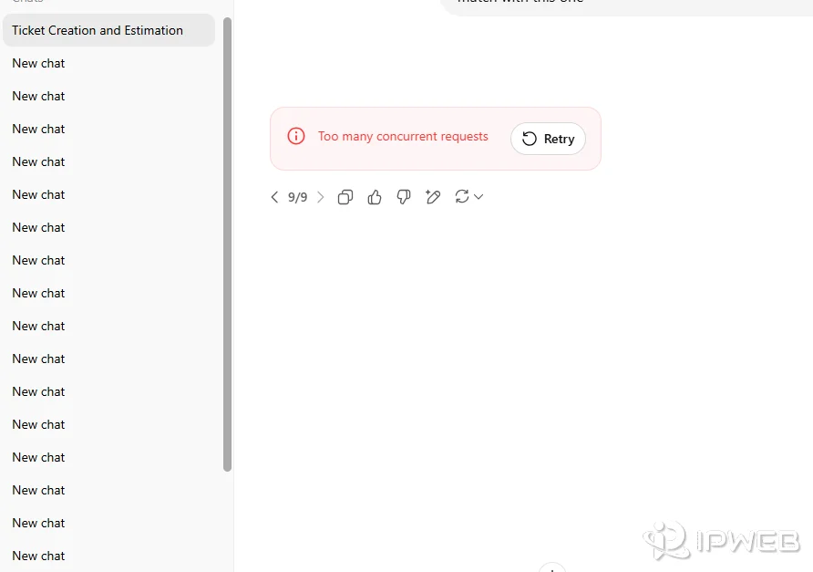 ChatGPT Too many concurrent requests error shown in the chat interface