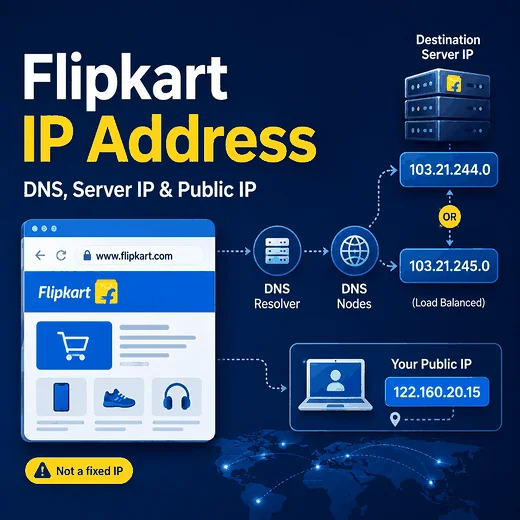 Flipkart IP address guide explaining DNS server IP and public IP
