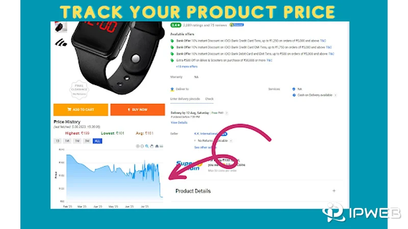 Flipkart Price Tracker extension showing product price history on a Flipkart product page