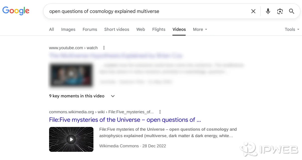Real Google search results showing a video result in the Videos tab