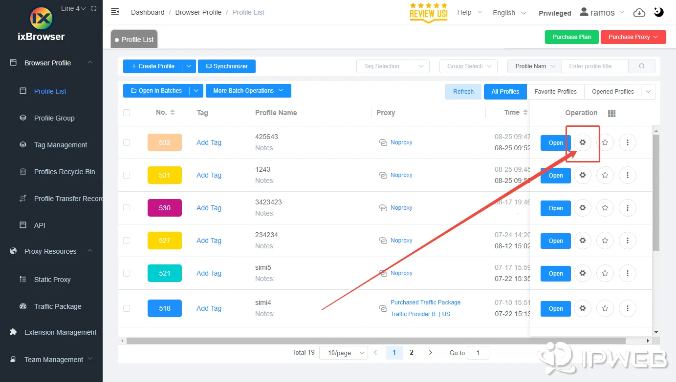 Opening a browser profile in ixBrowser