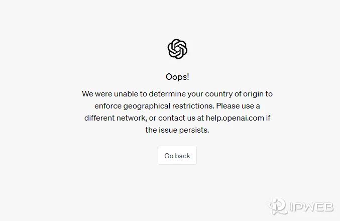 OpenAI error saying it was unable to determine the user's country of origin