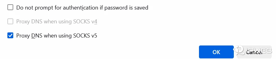 Firefox setting showing Proxy DNS when using SOCKS v5 enabled