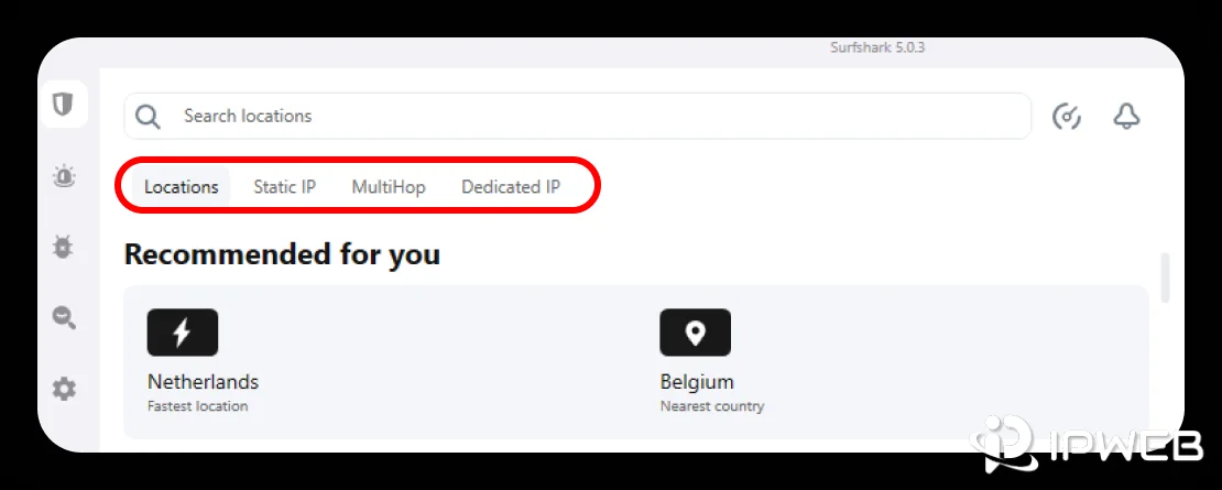 Surfshark VPN app showing separate Static IP and Dedicated IP options