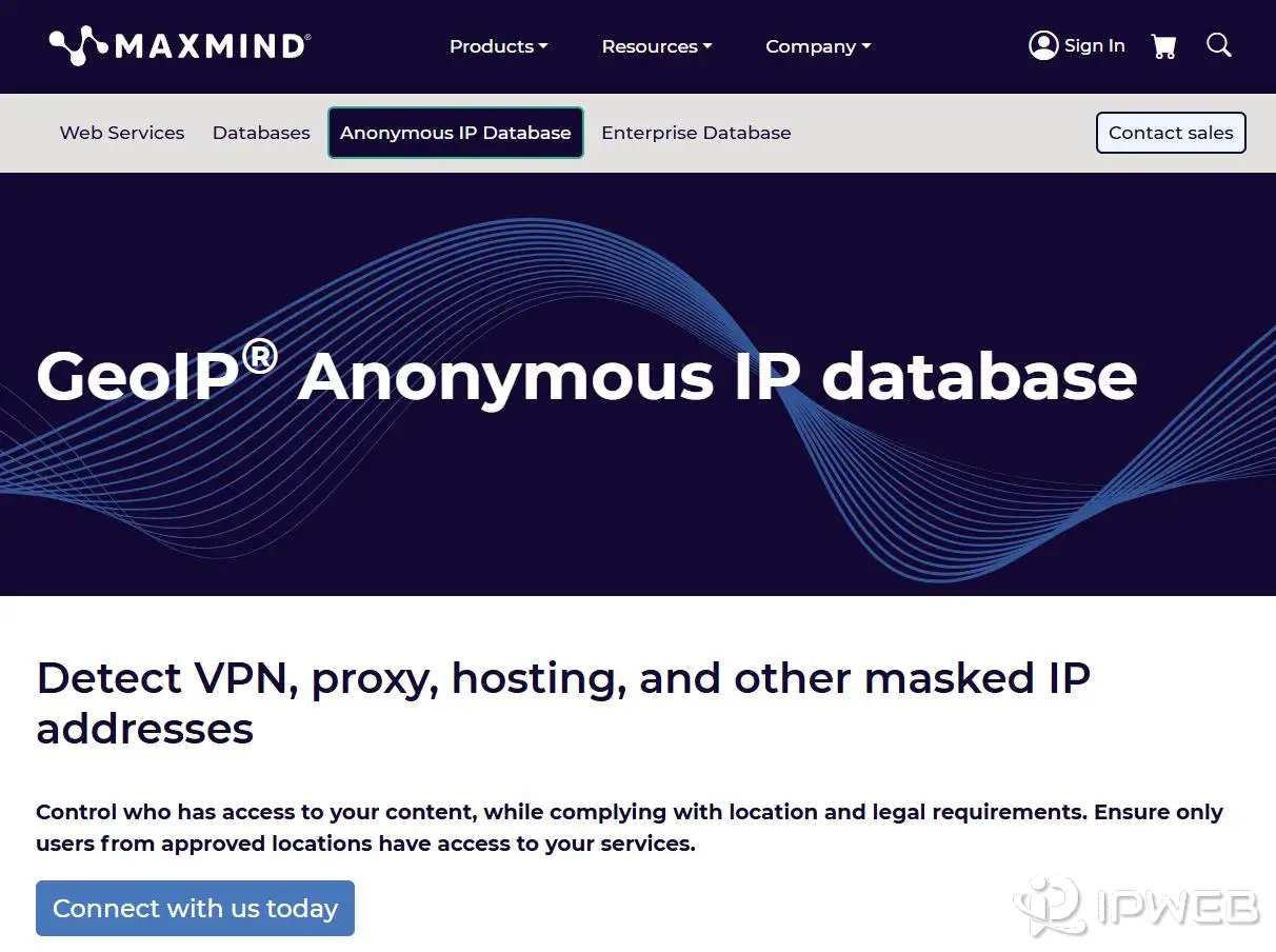 MaxMind Anonymous IP documentation showing VPN, proxy, hosting, residential proxy, and Tor classification categories