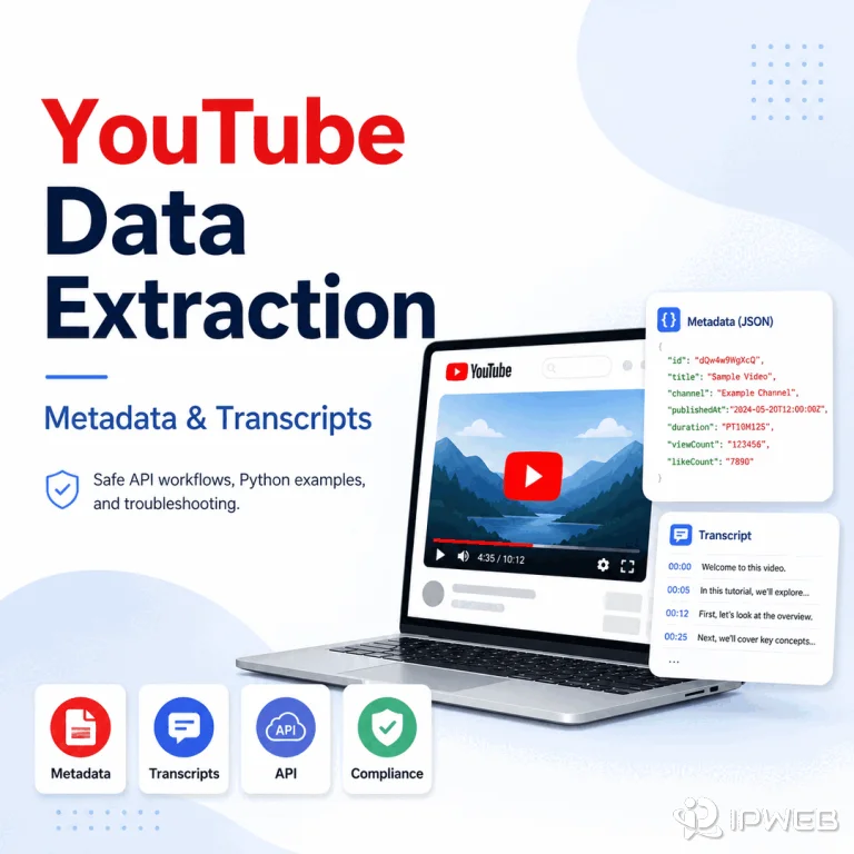 YouTube data extraction guide for metadata, transcripts, Python API examples, and troubleshooting