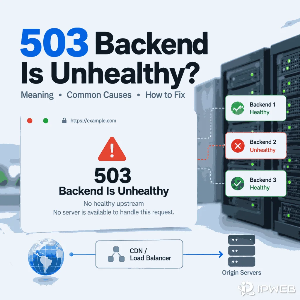503 Backend Is Unhealthy cover showing backend health checks, CDN or load balancer routing, and origin server status