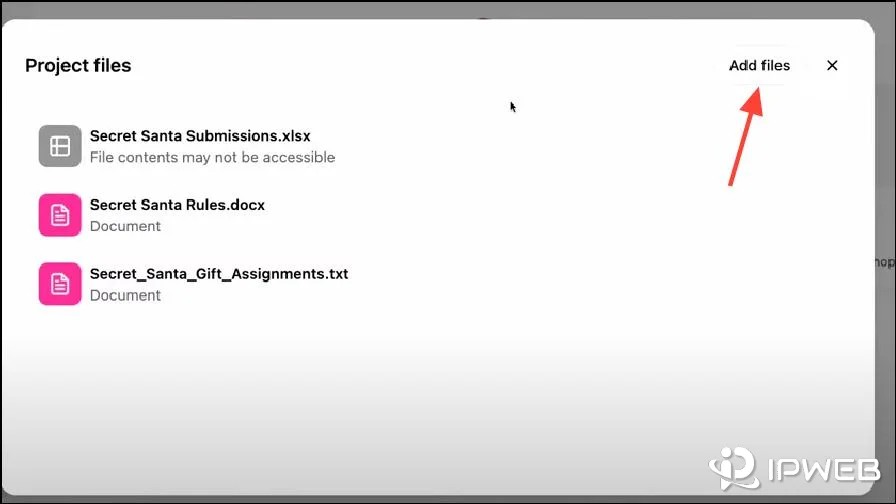 ChatGPT Project files panel showing attached files and Add files option