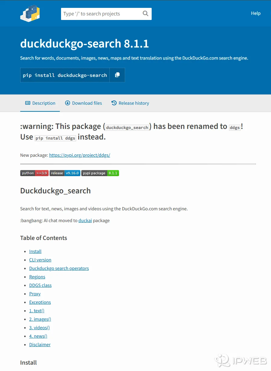PyPI duckduckgo_search package renamed to ddgs