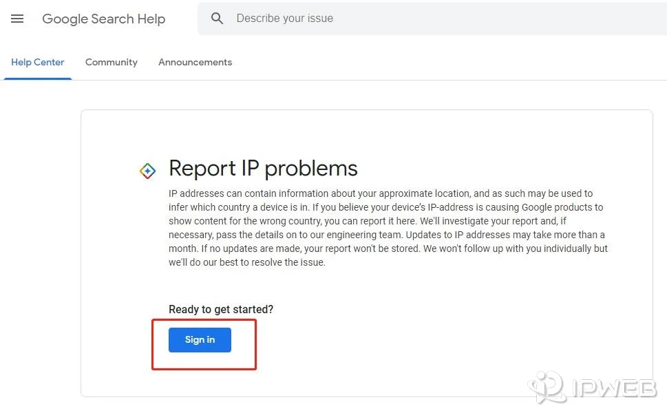 Google Search Help Report IP problems page for incorrect country inference from an IP address