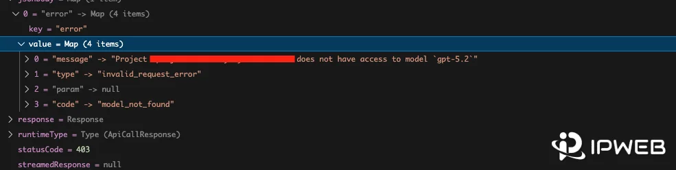 OpenAI API 403 error showing project does not have access to the requested model