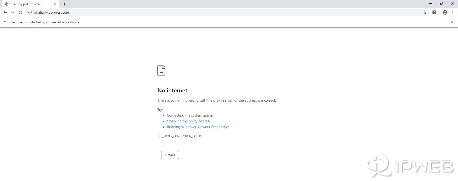 Chrome ERR_PROXY_CONNECTION_FAILED error in a Selenium-controlled browser
