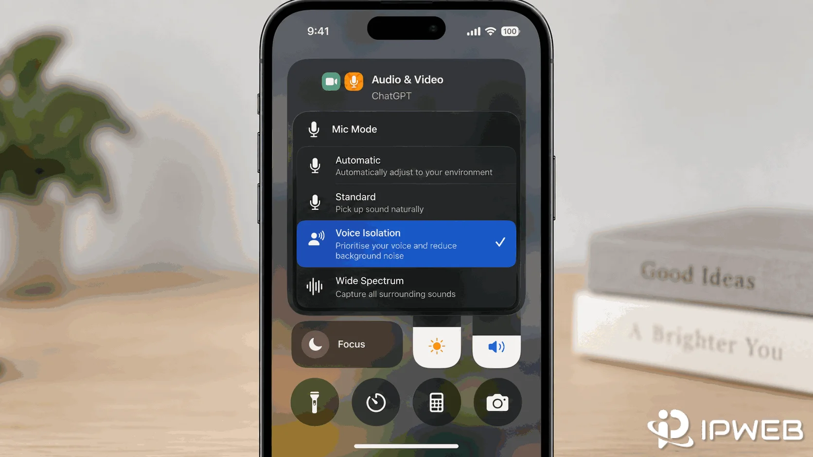 iPhone Mic Mode Voice Isolation setting used during a ChatGPT Voice conversation