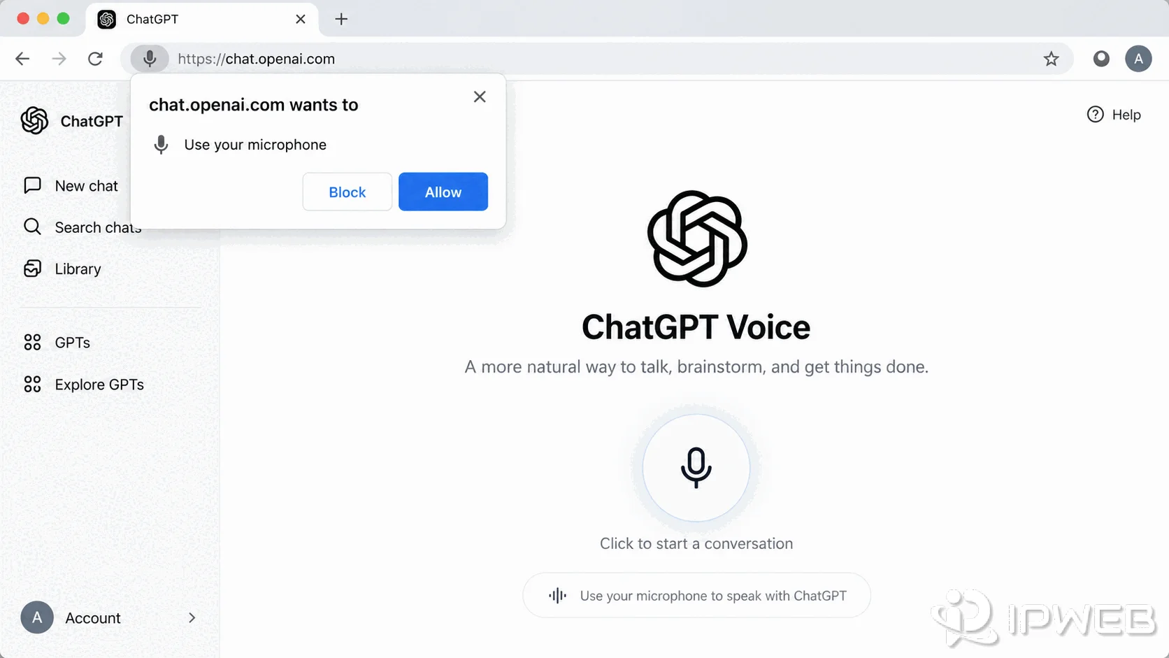 ChatGPT Voice microphone permission prompt on a supported device or browser