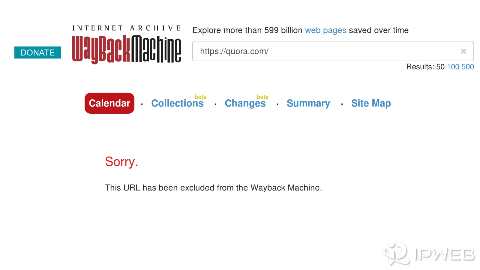 Wayback Machine message stating that a URL has been excluded from the archive